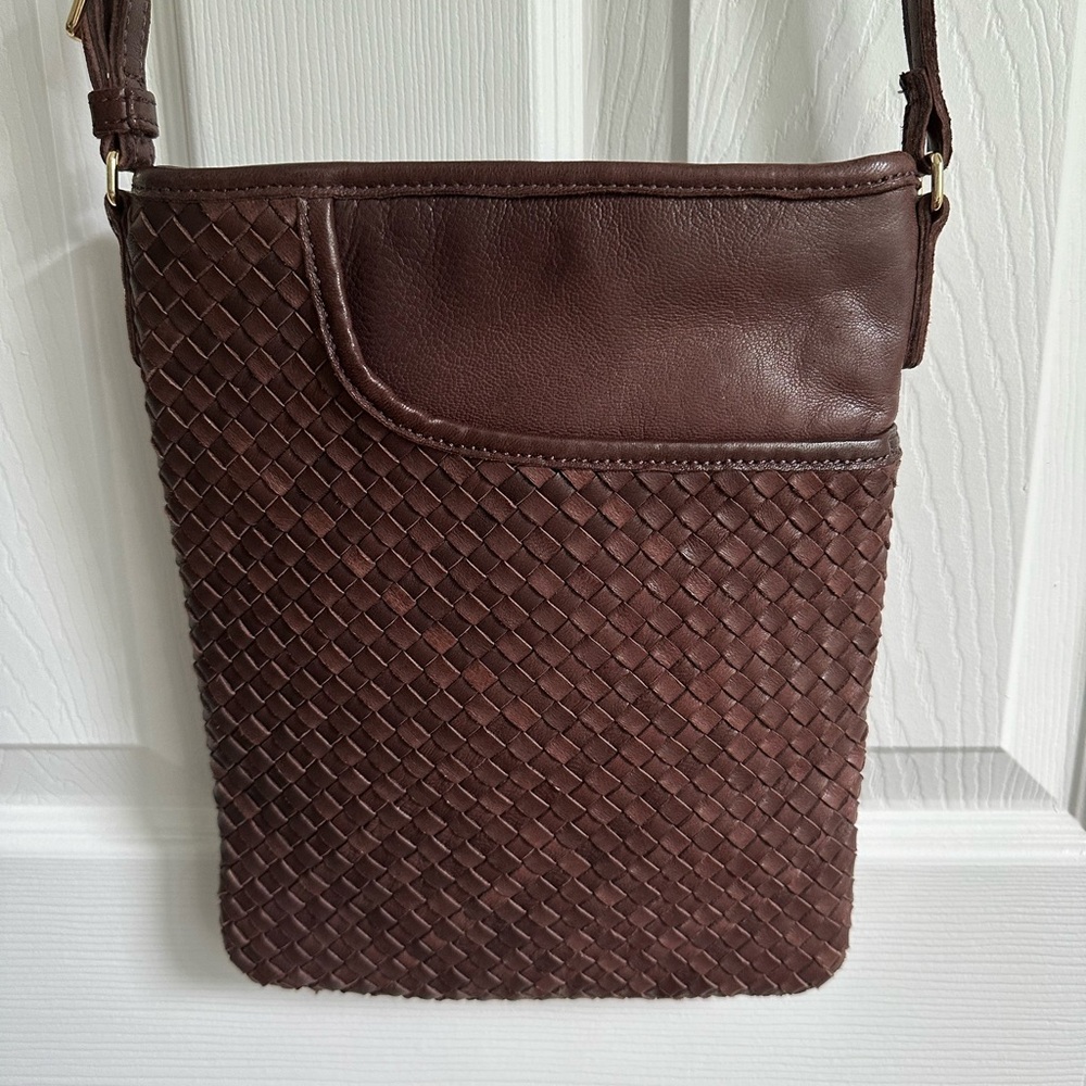 Margot Brown Leather Woven Crossbody Bag